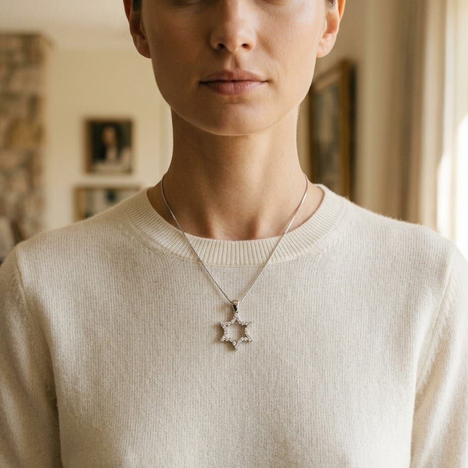 Diamond Star of David Pendant in 14K White Gold - lifestyle