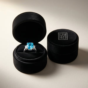 Swiss Blue Topaz & Diamond Step Ring 0.03ctw in 14K White Gold - presentation