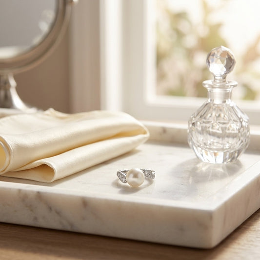 Freshwater Pearl & Diamond Ring in 14K White Gold - editorial