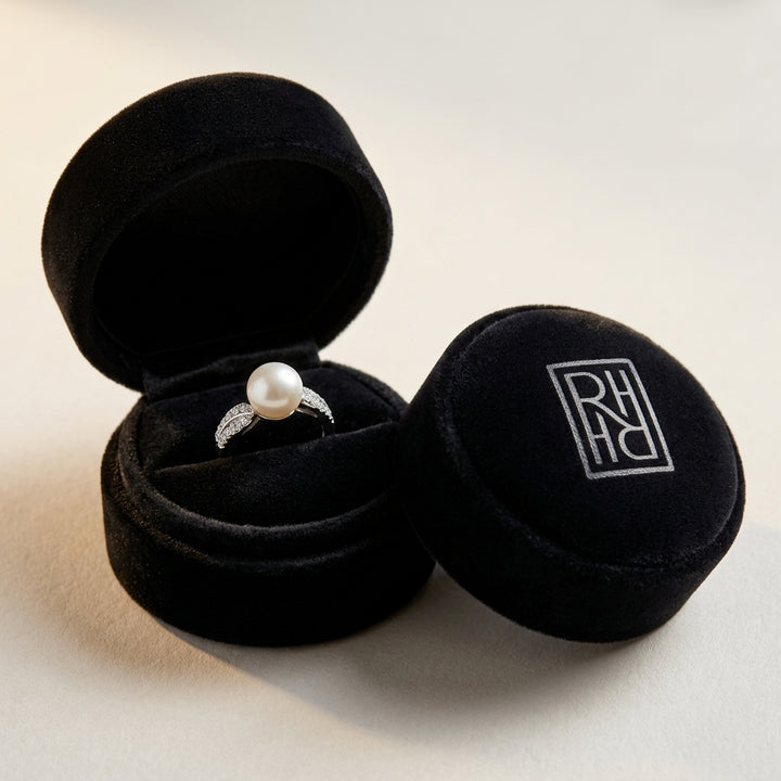 Freshwater Pearl & Diamond Ring in 14K White Gold - presentation