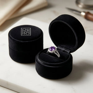 Amethyst & Diamond Split Shank Floral Ring in 14K White Gold - presentation