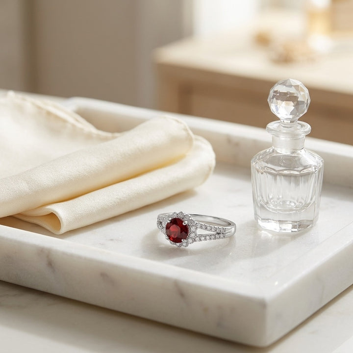Ruby & Diamond Split Shank Flower Ring in 14K White Gold - lifestyle