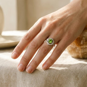 Peridot & Diamond Flower Ring in 14K White Gold - editorial