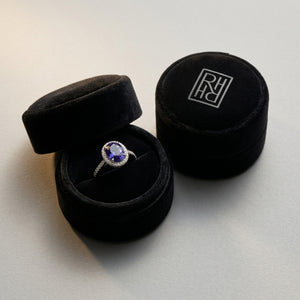 Iolite & Diamond Oval Halo Ring in 14K White Gold - presentation