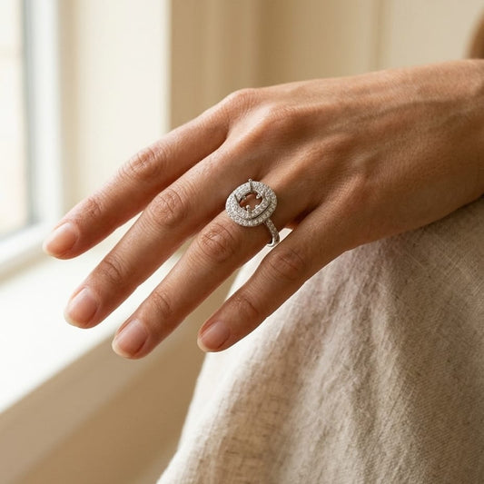 Peridot & Diamond Double Halo Ring in 14K White Gold - editorial