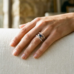 Sapphire & Diamond Open Work Ring in 14K White Gold - lifestyle