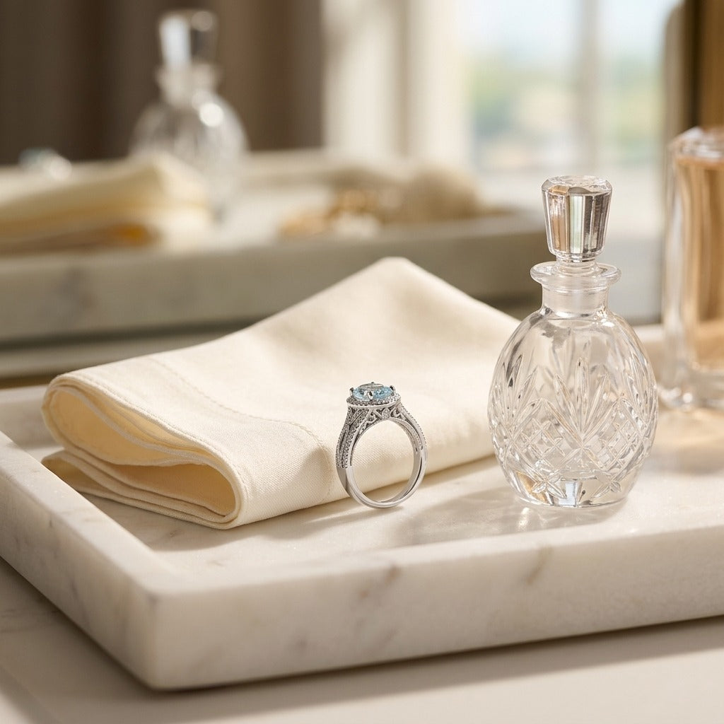 Aquamarine Oval & Diamond Ring in 14K White Gold - lifestyle