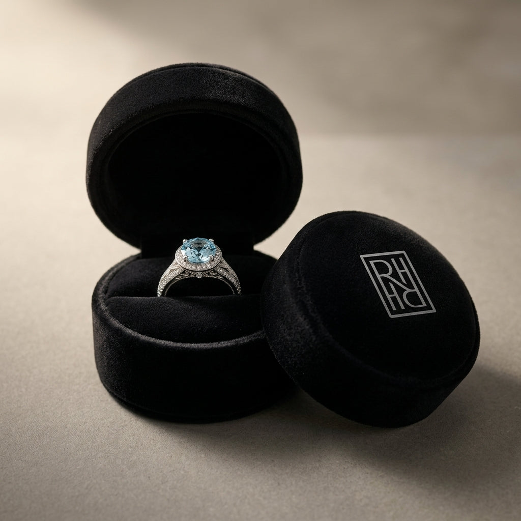 Aquamarine Oval & Diamond Ring in 14K White Gold - presentation