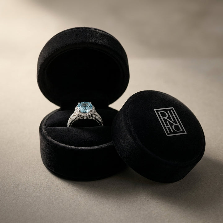 Aquamarine Oval & Diamond Ring in 14K White Gold - presentation