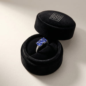 Tanzanite Double Stone & Diamond Pave Shank Ring in 14K White Gold - presentation