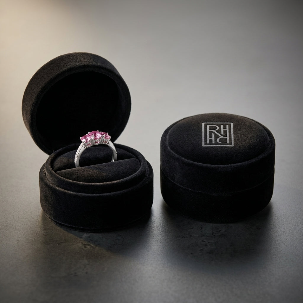 Pink Tourmaline Double Stone & Diamond Pave Shank Ring in 14K White Gold - presentation