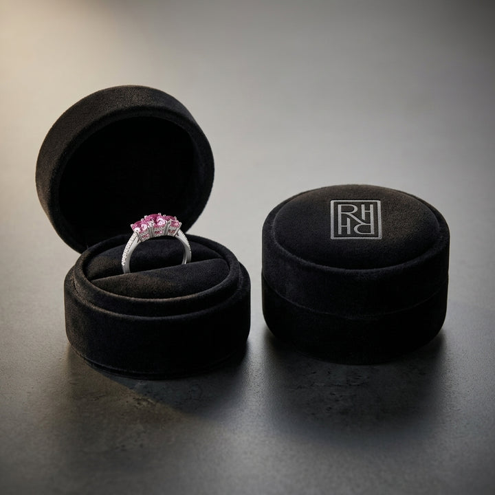 Pink Tourmaline Double Stone & Diamond Pave Shank Ring in 14K White Gold - presentation