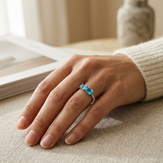 Blue Topaz Duet & Pave Diamond Shank in 14K White Gold - editorial