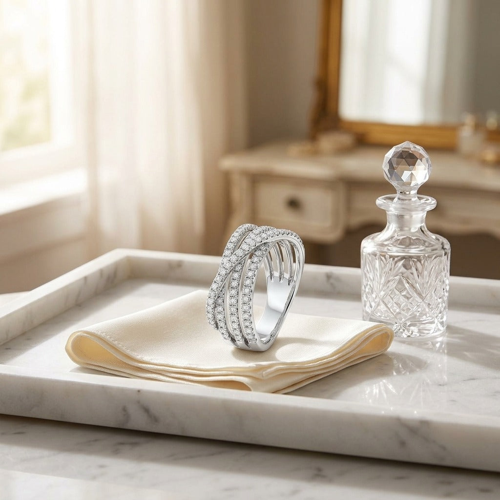 Diamond Pave Criss Cross Multi Row Band in 14K White Gold - editorial