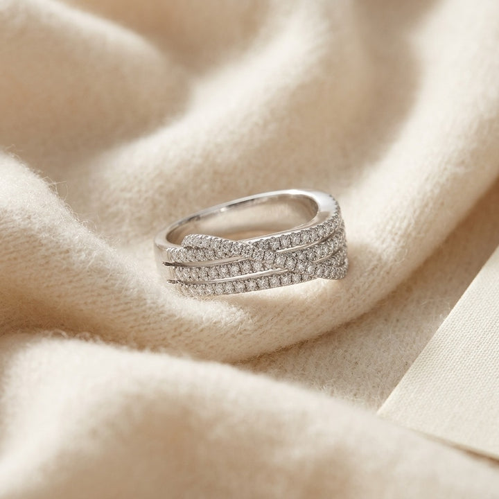 Diamond Pave Criss Cross Multi Row Band in 14K White Gold - flat lay