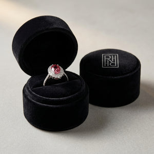 Pink Tourmaline & Diamond Oval Illusion Bezel Ring with Prong-Set Border & Shank in 14K White Gold - presentation
