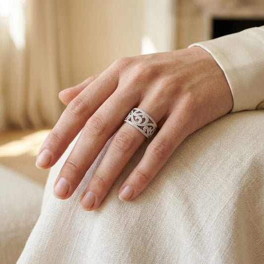 Diamond Wide Band Swirl Ring 0.69ctw in 14K White Gold - editorial