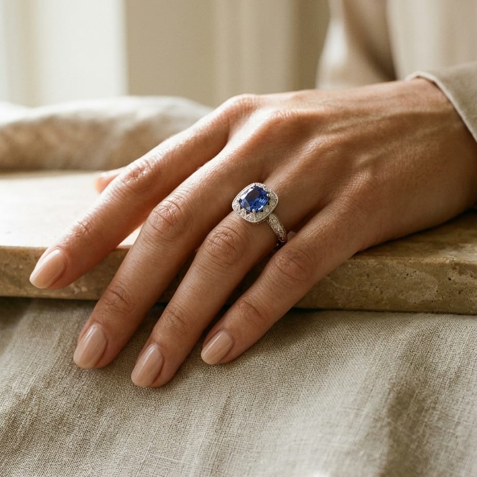 Amethyst Cushion & Diamond 1/5ctw Ring in 14K White Gold - lifestyle