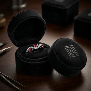 Garnet & Diamond Wave Ring 1/6ctw in 14K White Gold - presentation