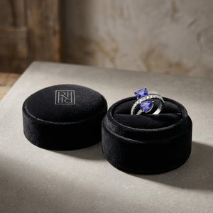 Tanzanite Pear & Emerald Cut Ring with Pave Split Shank in 14K White Gold - presentation