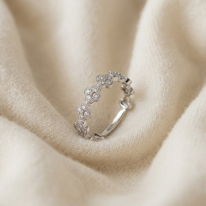 Diamond Clover Band 1/3ctw in 14K White Gold - flat lay