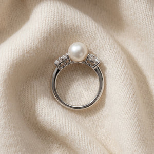Pearl & Diamond Ring 3/8ctw in 14K White Gold - flat lay