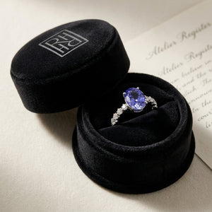 Tanzanite Oval Floating Diamond Ring 1/3ctw in 14K White Gold - presentation