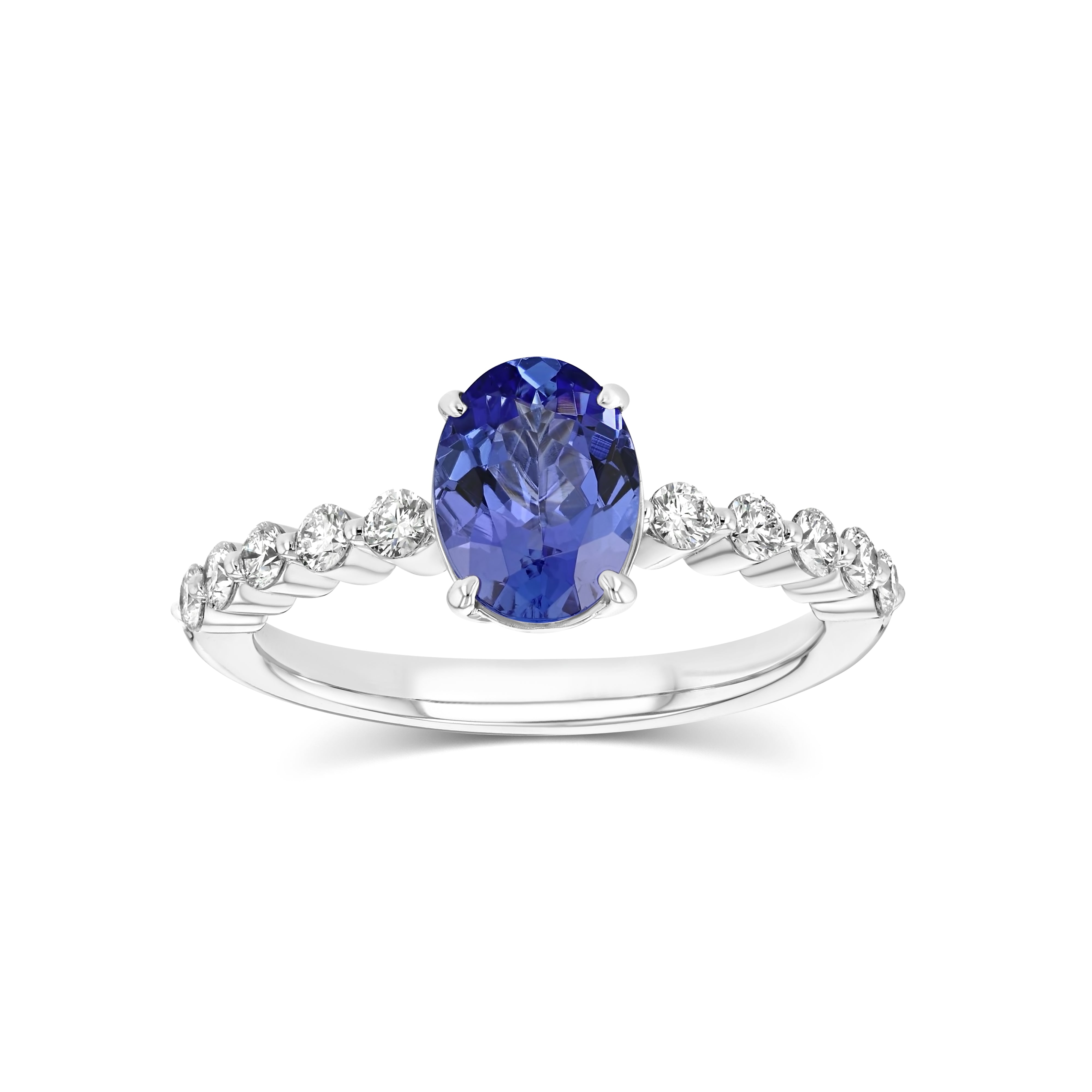 Tanzanite Oval Floating Diamond Ring in 14k White Gold 0.33ctw