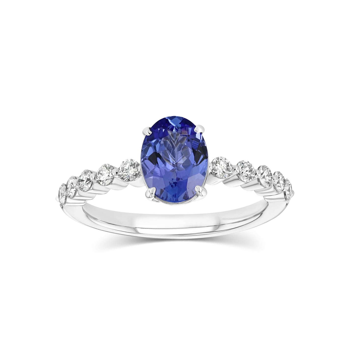 Tanzanite Oval Floating Diamond Ring in 14k White Gold 0.33ctw