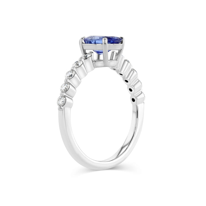 Tanzanite Oval Floating Diamond Ring in 14k White Gold 0.33ctw