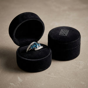 London Blue Topaz Three Stone Swirl Ring 1/8ctw in 14K White Gold - presentation