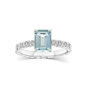 Aquamarine and Diamond Corrugated Shank Ring, in 14K White Gold – side profile | RockHer