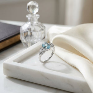 Aquamarine & Diamond Ring 1/3ctw in 14K White Gold - editorial