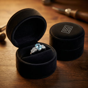Aquamarine & Diamond Ring 1/3ctw in 14K White Gold - presentation