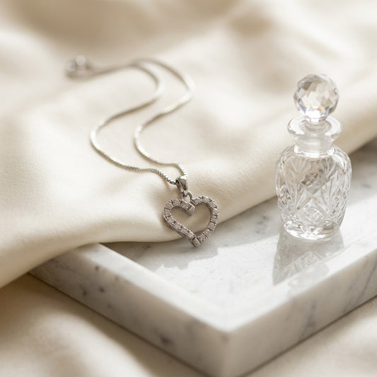 Diamond Dangle Heart Pendant in 14K White Gold - editorial