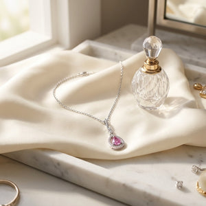 Pink Sapphire & Diamond Pendant in 14K White Gold - lifestyle