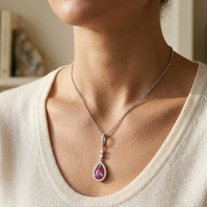 Pink Sapphire & Diamond Pendant in 14K White Gold - editorial