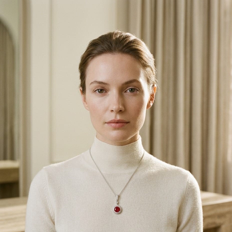 Ruby & Diamond Halo Dangle Pendant & 18-Inch Rolo Chain in 14K White Gold - editorial