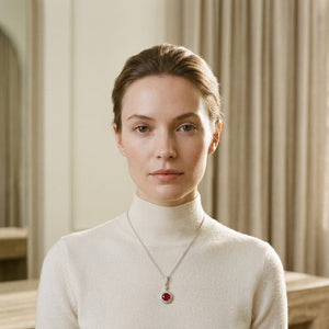 Ruby & Diamond Halo Dangle Pendant & 18-Inch Rolo Chain in 14K White Gold - editorial