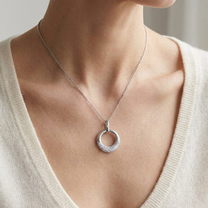 Natural Diamond Round Brilliant Pendant in 14K White Gold, 6 ct. t.w., worn close-up portrait