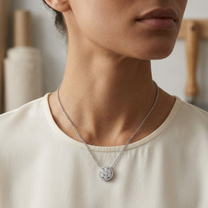 Diamond Halo Cluster Slide Pendant , 16-18 Inch Adj Chain in 14K White Gold - editorial