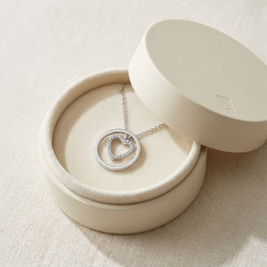 Natural Diamond Heart Shape Pendant in 14K White Gold, in navy velvet jewelry box
