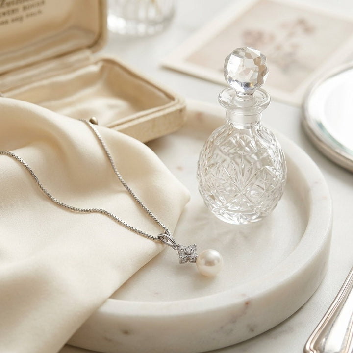 Akoya Pearl & Diamond Pendant 1/7ctw in 14K White Gold - lifestyle