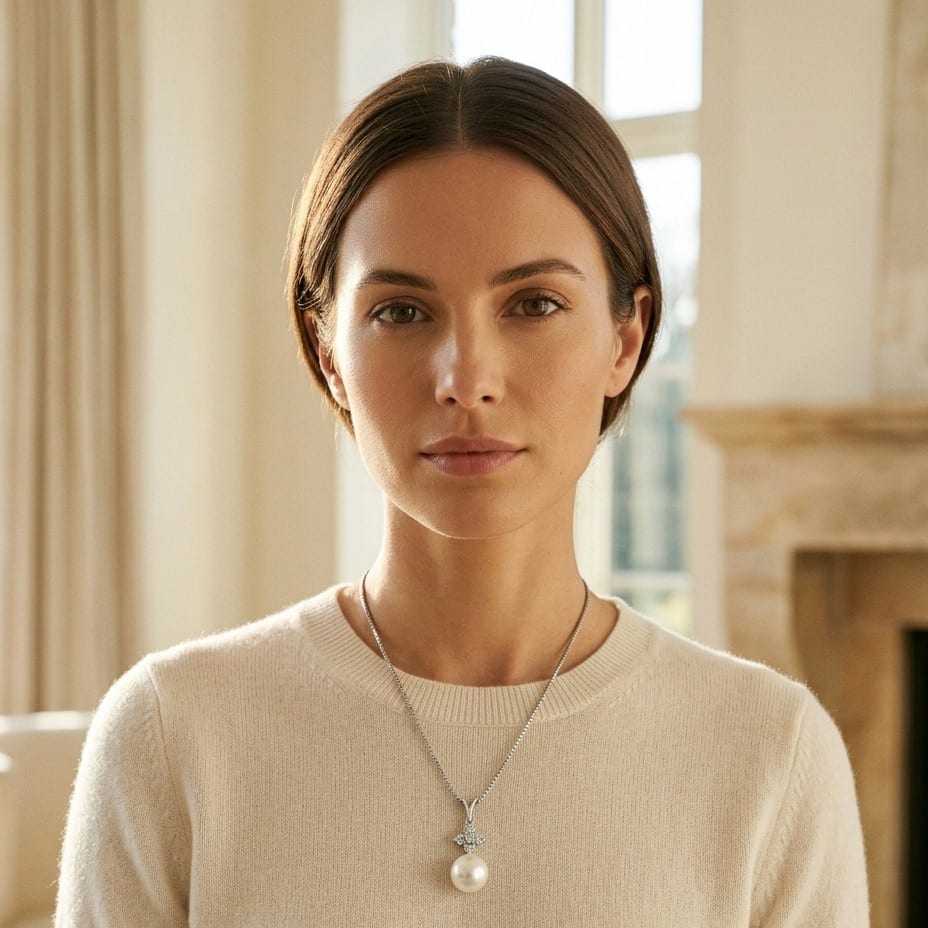 Akoya Pearl & Diamond Pendant 1/7ctw in 14K White Gold - editorial