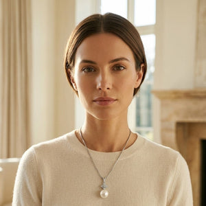 Akoya Pearl & Diamond Pendant 1/7ctw in 14K White Gold - editorial