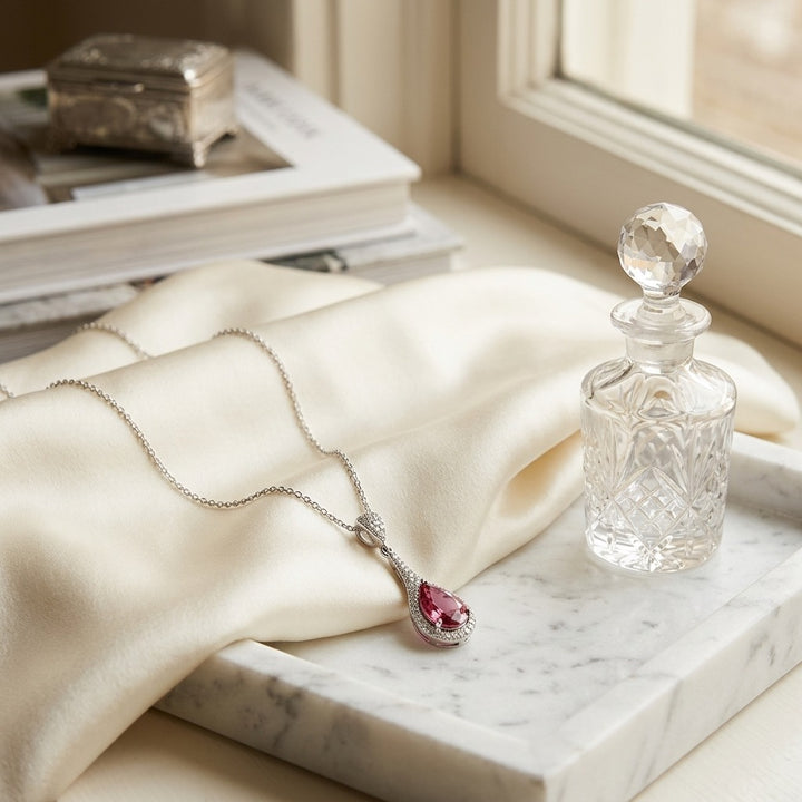 Pink Tourmaline & Diamond Pave Paddle Pendant , 16-Inch Chain in 14K White Gold - lifestyle