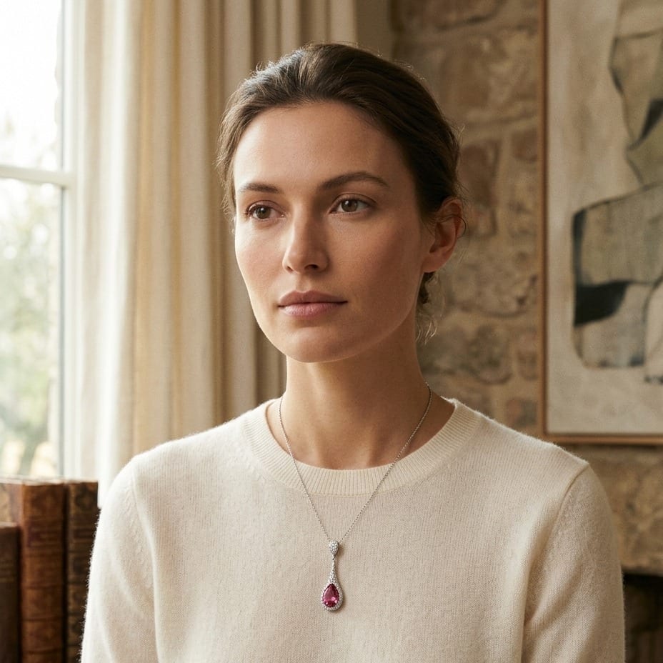 Pink Tourmaline & Diamond Pave Paddle Pendant , 16-Inch Chain in 14K White Gold - editorial