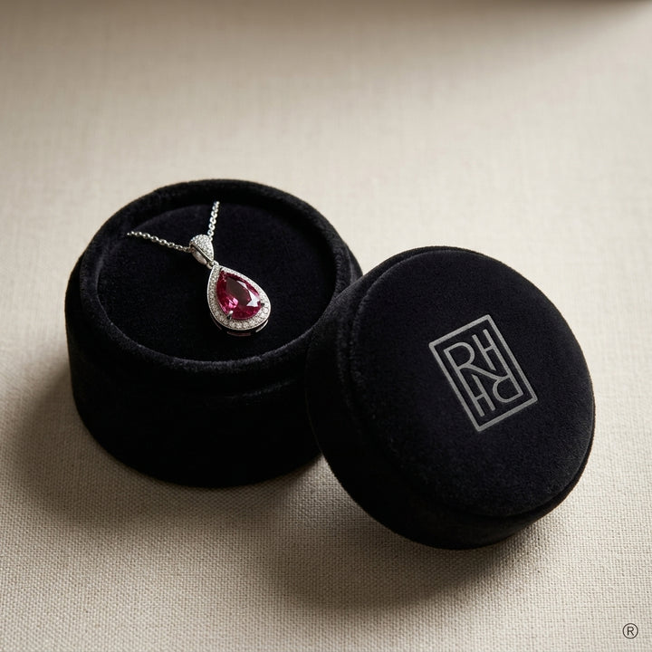 Pink Tourmaline & Diamond Pave Paddle Pendant , 16-Inch Chain in 14K White Gold - presentation