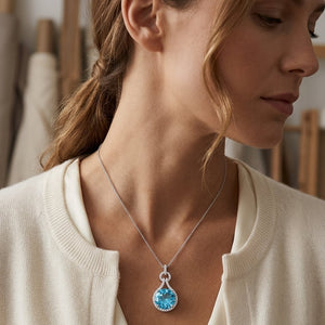 Blue Topaz & Diamond Doorknocker Pendant in 14K White Gold - editorial