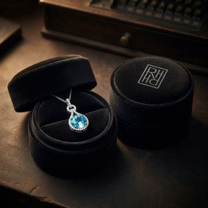 Blue Topaz & Diamond Doorknocker Pendant in 14K White Gold - presentation
